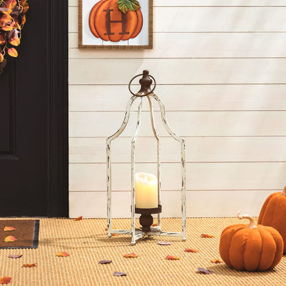 Glitzhome 22" Lanterns Decorative Indoor Outdoor, Farmhouse Metal Lanterns, Hanging Candle Holder for Porch Mantle Fireplace Patio Garden Home Decor,White