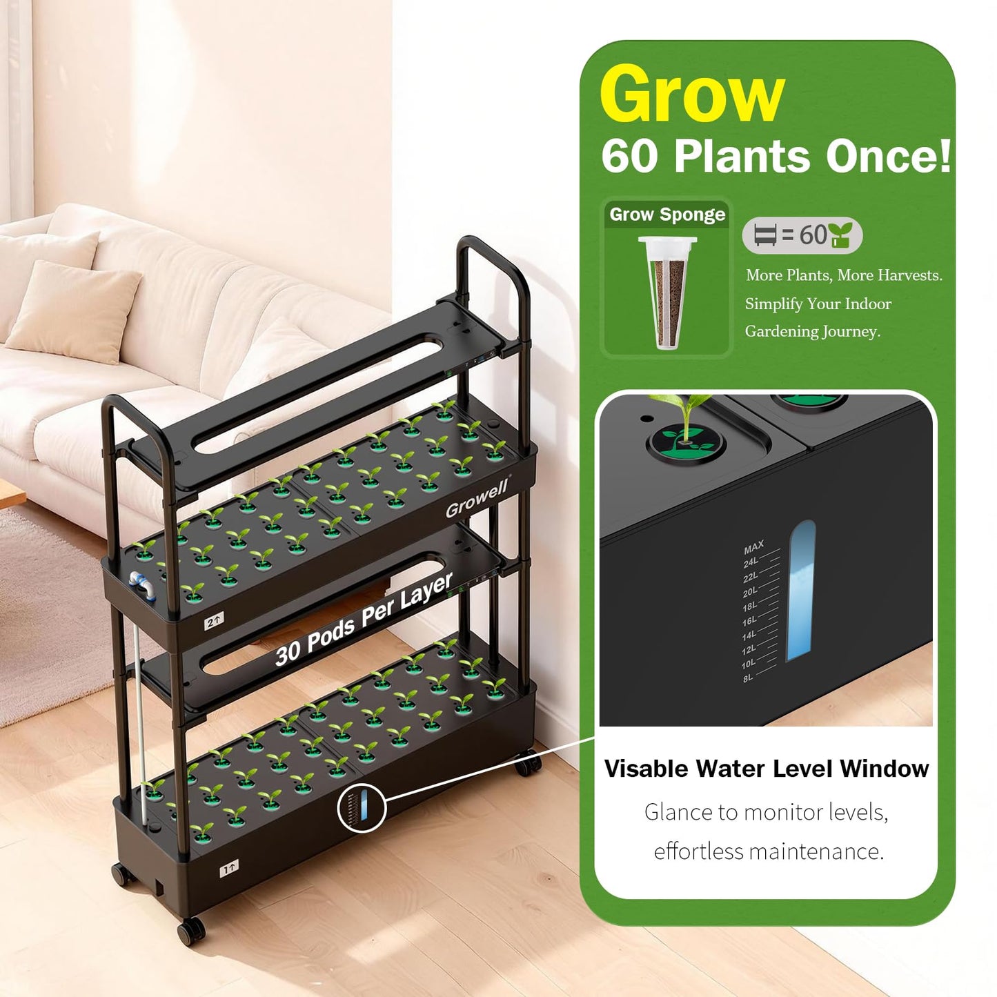 60 Pods Hydroponics Growing System Kit & 120 Pcs Hydroponic Pods Kit