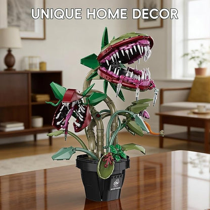 Carnivorous Monster Plant Building Set Venus Flytrap Model Kit for Adults &amp Teens Articulated Cannibal Flower with Do Not Touch Pot Creative Botanical Decor &amp Gamer Room Display Gift