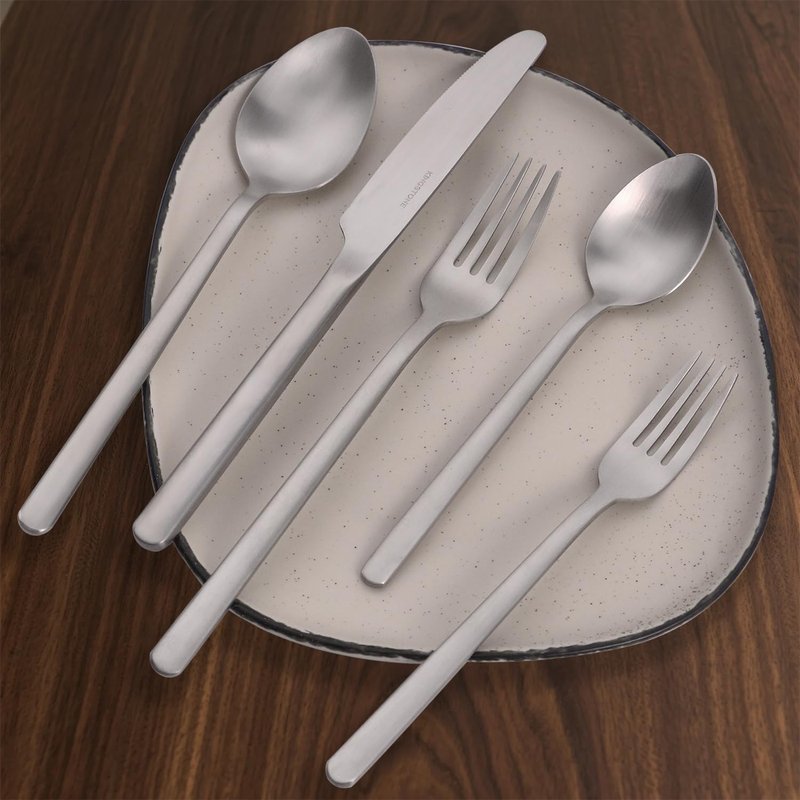 KINGSTONE Silverware Set, 20 Piece Flatware Cutlery Set for 4, 18/10 Stainless Steel Silverware Mirror Polished Dishwasher Safe for Home, Restaurant, Wedding, Party, Matte Silver