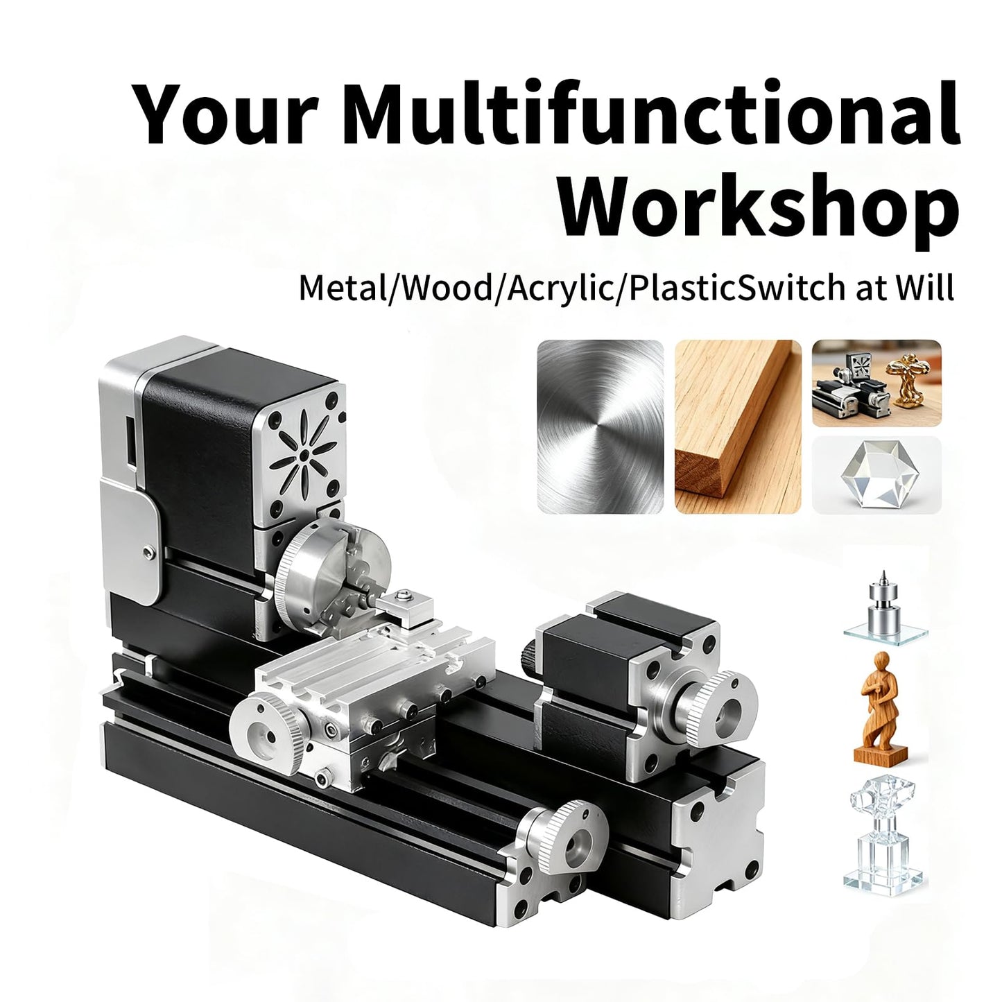 AcmeFlare All-Metal Mini Lathe Machine, 36W 20,000RPM Precision Lathe with 0.02mm Molded Scale – for Wood & Soft Metals (Copper, Aluminum) in DIY, Model Making, Crafts & Education