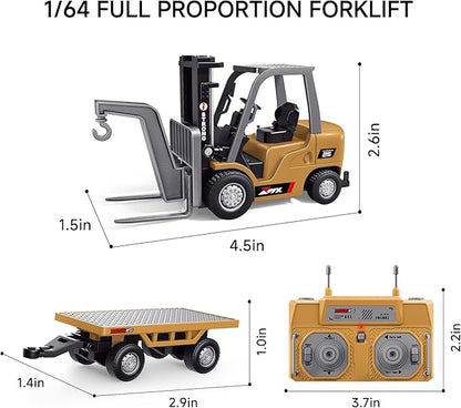BRRRRT 1/64 Full Proportional RC Forklift Toy8 Channel 2 Mode Mini Remote Control Forklift Truck with Flatbed Tow Truck2 in 1 Transformable Lift Fork &amp Hook with Rechargeable Battery for 4+ Kids
