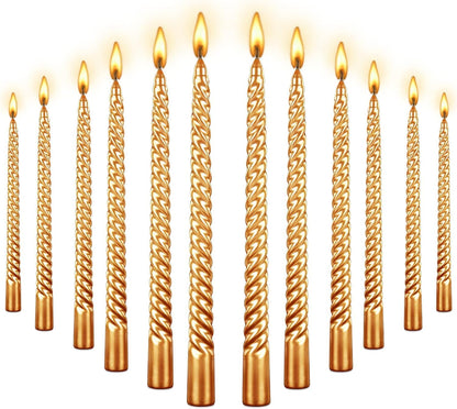 10 Inch Taper Candle, Set of 12,Tapered Candles Burn for 7 Hours, Long Sticks,Tall Candlesticks, Dinner Party, Wedding, Halloween (25cm, Gold)