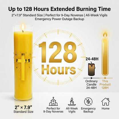 Eechen Charm 128 Hours Long Burning Beeswax Candles,Pure Beeswax Pillar Candles in Glass Jar,Unscented Natural Beeswax Prayer Candles for Religious Ceremony,Memorial,Vigil,Emergency (Yellow)
