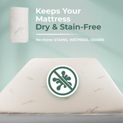 Memory Foam Mattress Protector – Organic Cotton with Eco-Friendly Greenshield Water Resistance – Kool-Flow Breathable Stretch Fabric – All USA Made – Best for Plush Beds – Queen