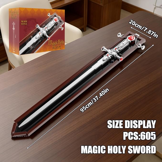 Magic Holy Sword Building Set 605 Pieces Medieval Knight Claymore Model with Scabbard 37.4 Inch Life-Size Fantasy Cosplay Prop Paladin Weapon Construction Toy for Adults &amp Teens