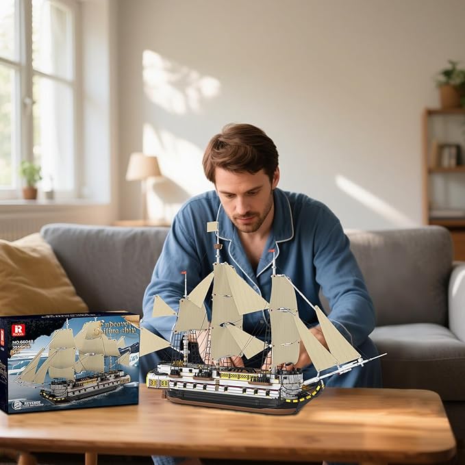 Reobrix Large Sailing Ship Model Building Blocks Kit Sailing Boat Model Construction Set Pirate Ship &amp Historical Collectible Toy Home Decor Birthday Gifts for Adult Collectors Enthusiasts 3555