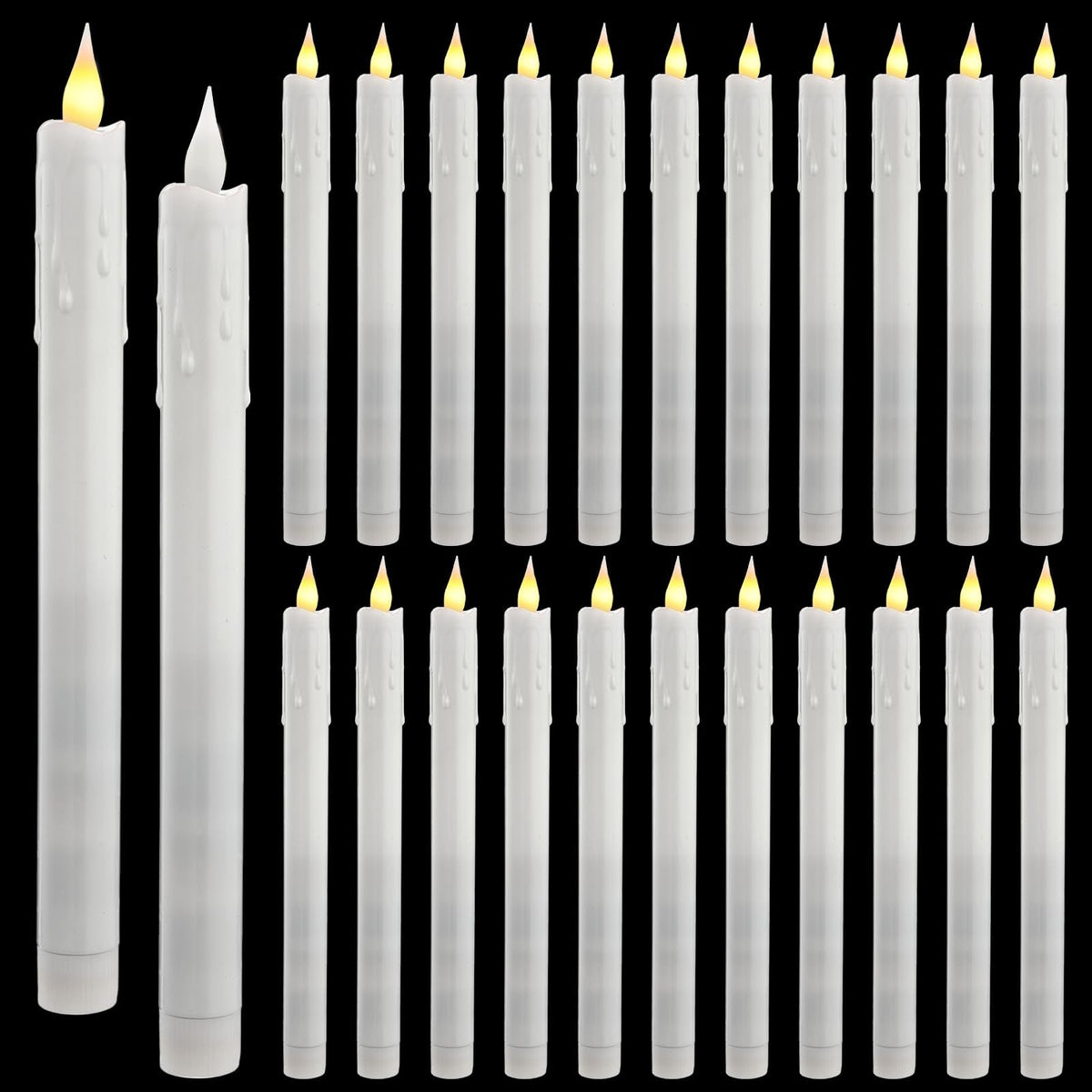 Baquler 24 Pcs 10 Inch White Flameless Taper Candles Dripless Battery Operated LED Flickering Candlesticks Window Candle with 3D Flickering Flame for Easter Home Wedding Church Decor