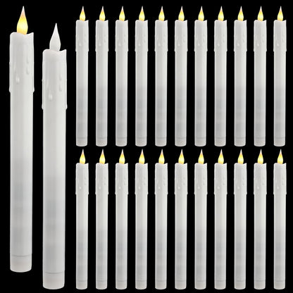 Baquler 24 Pcs 10 Inch White Flameless Taper Candles Dripless Battery Operated LED Flickering Candlesticks Window Candle with 3D Flickering Flame for Easter Home Wedding Church Decor