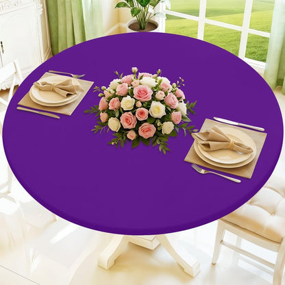 Moosfor Round Spandex Tablecloth, Elastic Fitted Waterproof Tablecloths for 57"-68" Tables, Stretch Washable Picnic Table Cover for Camping, Dining, Indoor and Outdoor, Purple