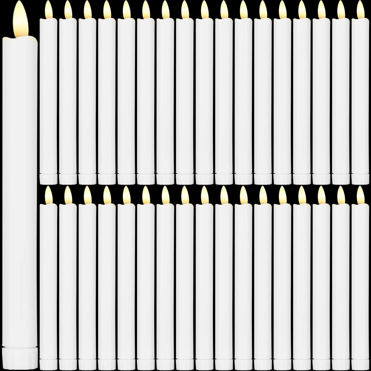 Reginary 36 Pieces Flameless Taper Candles 10 Inch Battery Operated LED Taper Flameless LED Candlesticks Flickering Window Candles for Christmas Home Wedding Decor(White)