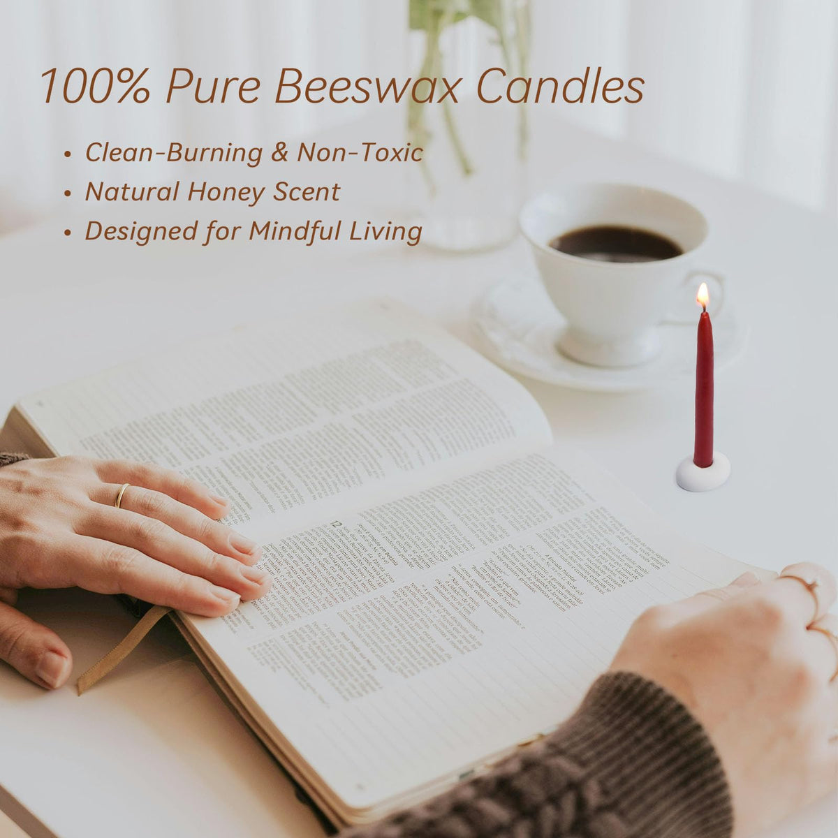 20 Minute 100% Pure Beeswax Candles, Mini Mindful Meditation Taper Candles, Smokeless & Dripless with Holder for Yoga, Prayer, Relaxation (Red,60 Pack)