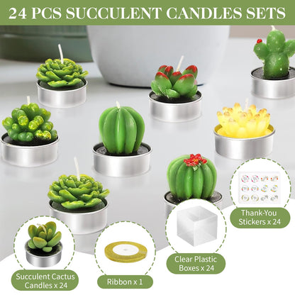 AZEAM 24 Pcs Succulent Candles Party Favors, Bulk Cactus Table Decor for Guests, Mini Tiny Handmade Plant Tealights Candle Decoration Set for Shower Prizes Game Bridal Wedding Home Birthday