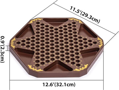 Yellow Mountain Imports Classic Chinese Checkers Halma Board Game Set with Storage 12.6-inch Wooden Board and Solid Color 16-Millimeter Glass Marbles
