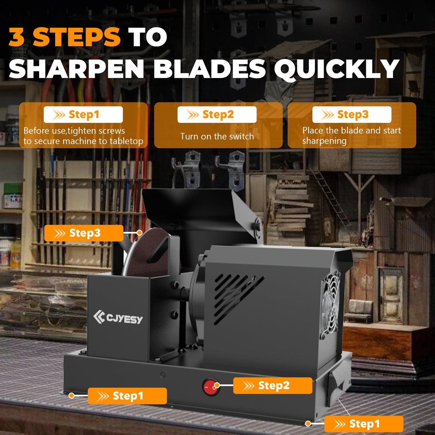 Heavy Duty Lawn Mower Blade Sharpener, 700W 1HP Blade Grinder with 5-Inch Ceramic Wheel, Fast Bench Sharpening Machine for Gator, Flat, High Lift & Low Lift Blades