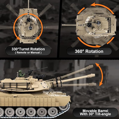 1:18 RC Tank That Shoot BBS 2.4G Metal M1A2 Abrams Remote Control Tank Model Toys Army Toy with Smoke Lights Sound and RecoilMilitary RC Vehicle for Adults and Kids 6+ Year Old