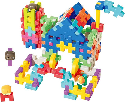 Advanced 3D Interlocking Soft Building Blocks for Kids 100+ Pcs STEAM Construction Set with Figures &amp Pets Sensory Educational Toy for Preschoolers 3-8 with Building Manual &amp Storage Bin