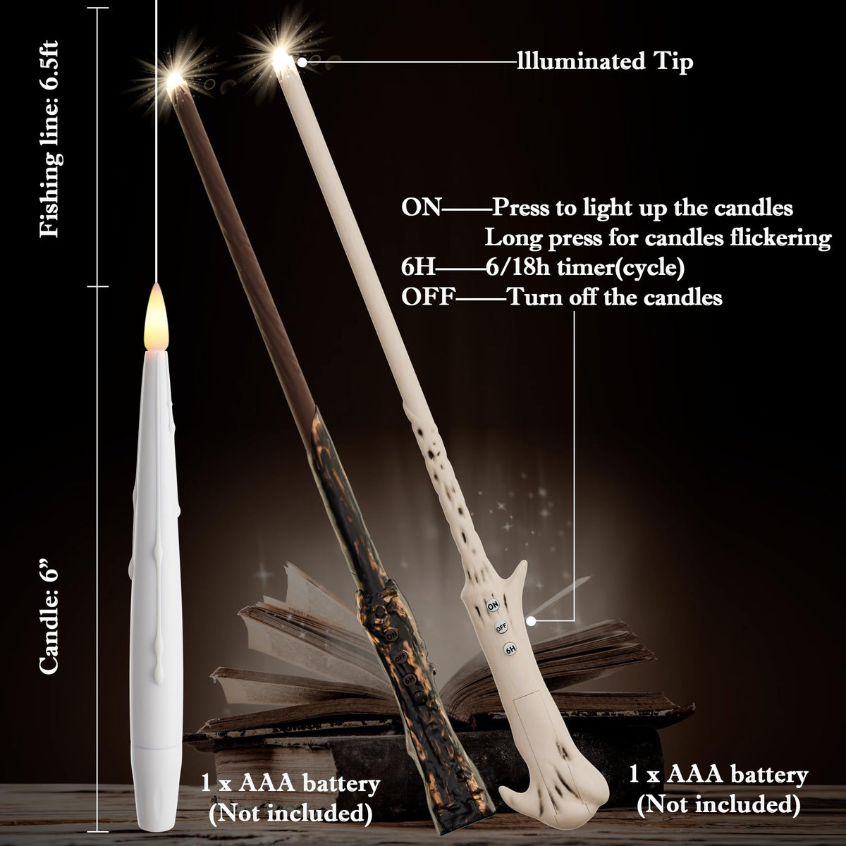 JOIONE Floating Candles with Wand, 20 Pack Hanging Candles with Magic Wand Remote, Battery Powered Floating Candles with 2 Wand, Flameless Magic Hanging Taper Candles for Xmas Halloween Decor, White