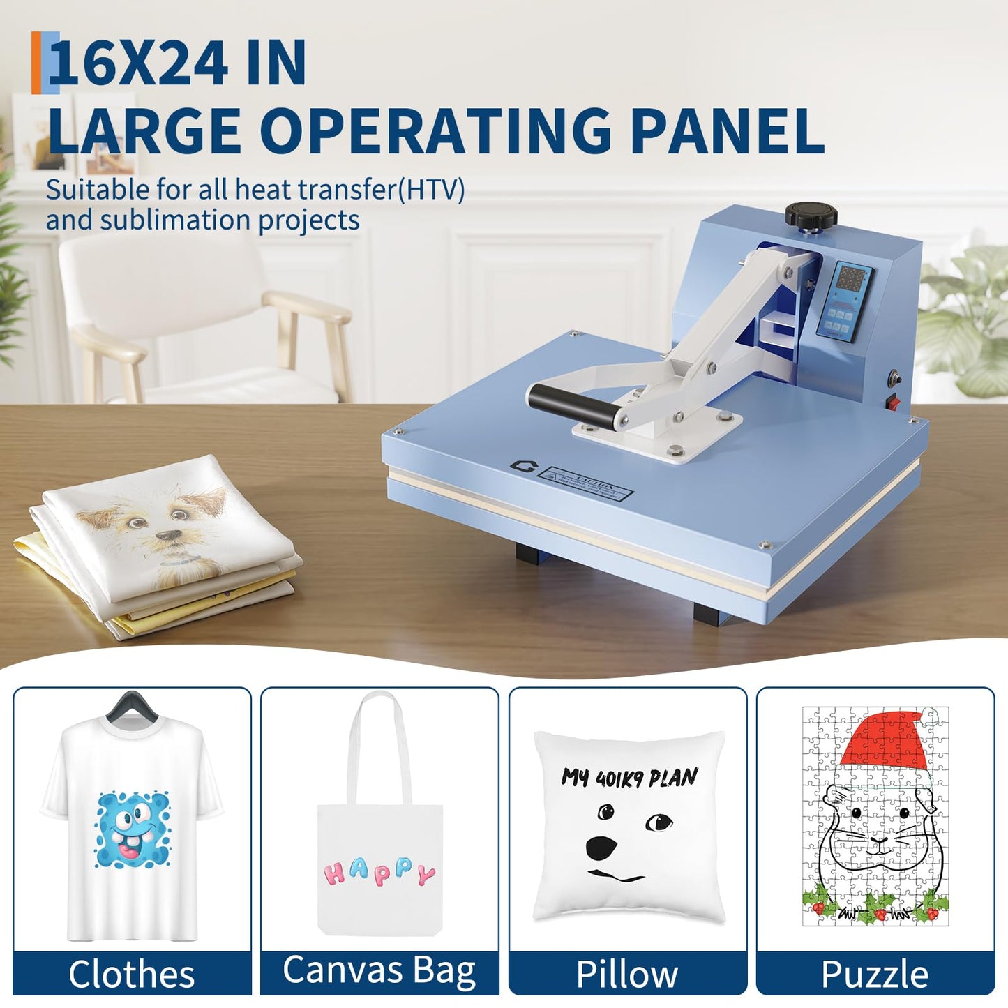 16x24 Heat Press, Digital Professional Press Machine, Fast Heating, Industrial Quality with Adjustable Pressure Industrial Digital Heat Transfer Machine for T-Shirt, Light Blue