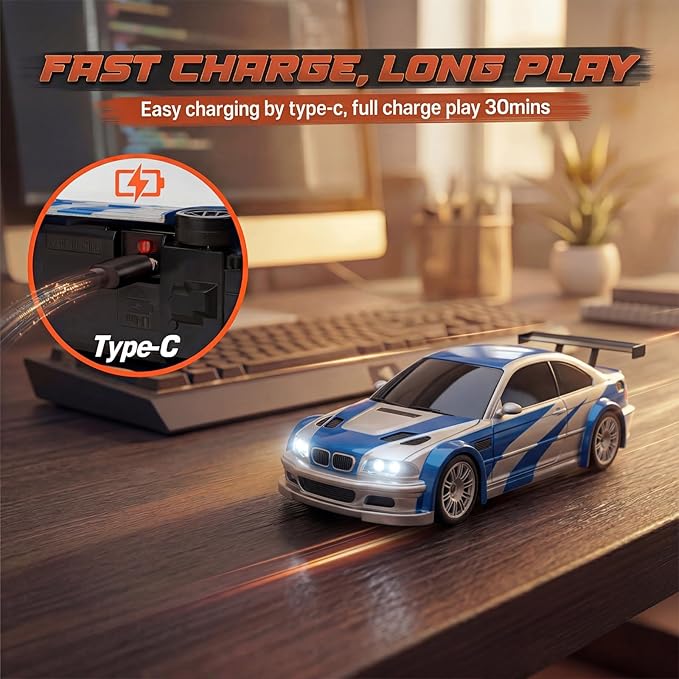 [2026 New Upgrade 1/43 Scale Mini RC Drift Car with Gyroscope Toys for Age 8-14 Old Birthday Gifts Micro Small with Full Proportional RTR 2.4GHz Remote 2 Tire Sets 8 Cones - Blue