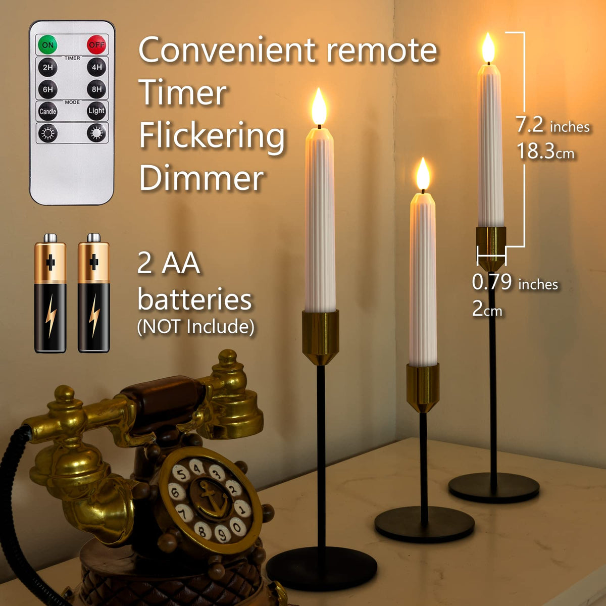 5plots White Flameless Taper Candles with Remote, Timer, Roman Column Led Taper Candles Battery Operated, Led Candlesticks with 3D Flame, Floating Flickering Candles for Halloween Christmas Decor