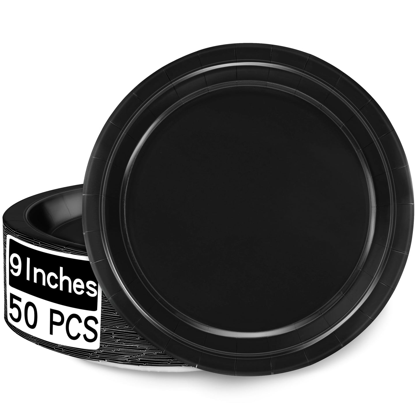 50 Pieces of Paper Plates, Round Black Party Plates Pack, Disposable 9 Inches Paper Dinner Plates, Everyday Use Plates for Daily Meals Picnic Camping Birthday Christmas Thanksgiving Supplies