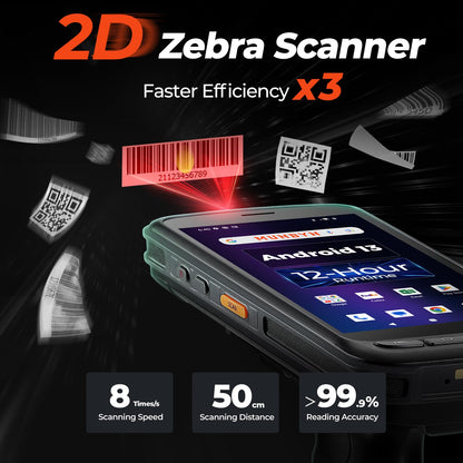 MUNBYN Android Barcode Scanner Full Screen, 8000mAh Mobile Computer, 1D/2D QR Zebra SE4710 Engine, Handheld Android 13, PDA for WMS, 4G Wi-Fi Inventory Bar Code Scanner