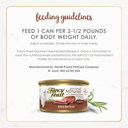Purina Fancy Feast Wet Cat Food Natural Gourmet Naturals Beef Recipe in Wet Cat Food Gravy - (Pack of 12) 3 oz. Cans