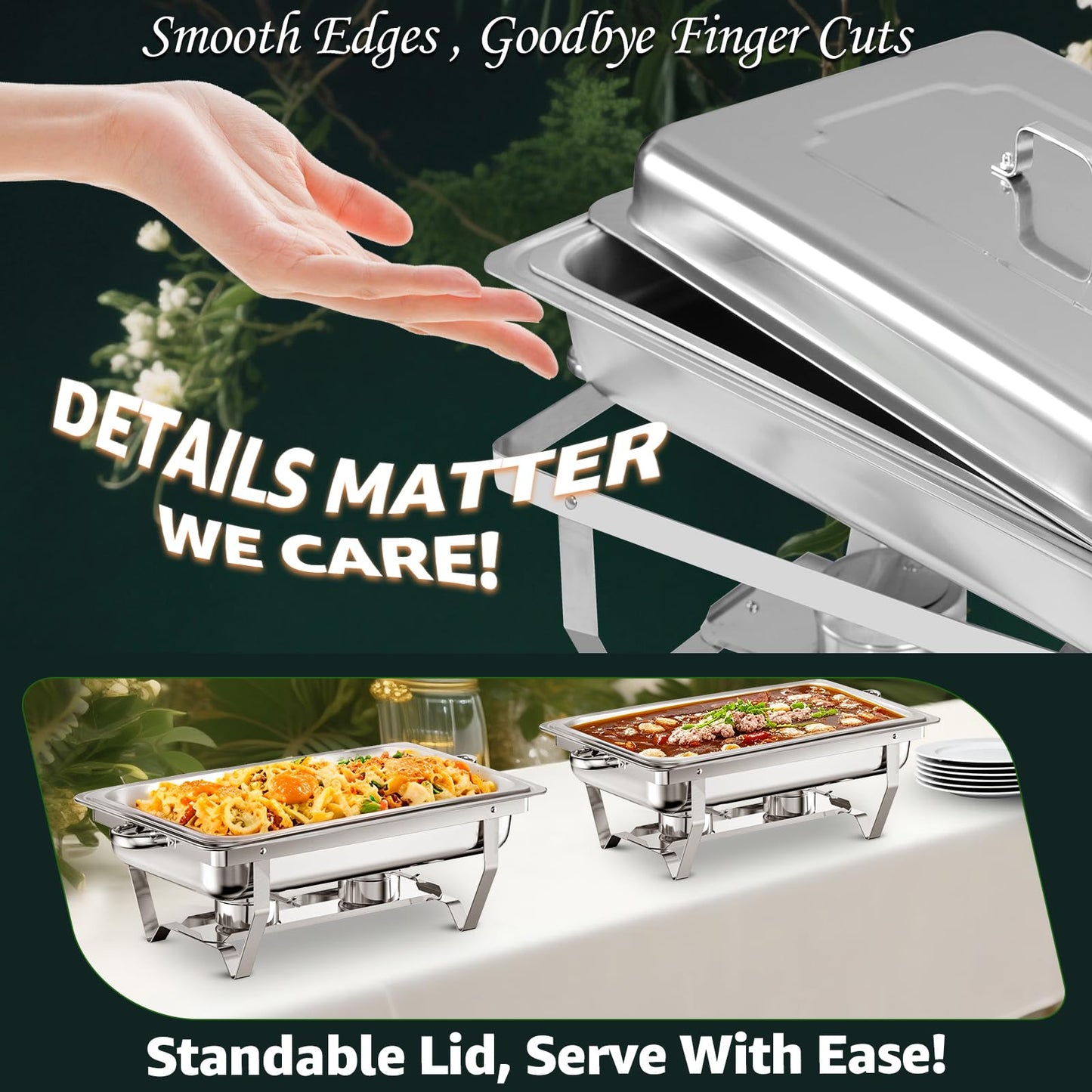 Jacgood 4 Pack 8QT Stainless Steel Chafing Dishes for Buffet, Foldable Frame Food Warmers with Full Size Pan Ideal for Catering, Weddings, Christmas Parties, Event Serving Supplies