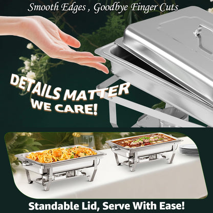 Jacgood 4 Pack 8QT Stainless Steel Chafing Dishes for Buffet, Foldable Frame Food Warmers with Full Size Pan Ideal for Catering, Weddings, Christmas Parties, Event Serving Supplies