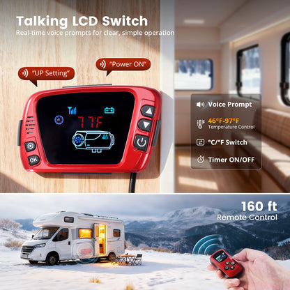 OBAKL Diesel Heater 2KW, Aluminum Housing, Diesel Air Heater 12V High Altitude, Parking Heater with Talking LCD Controller for Trucks, Campers, RVs, and Boats