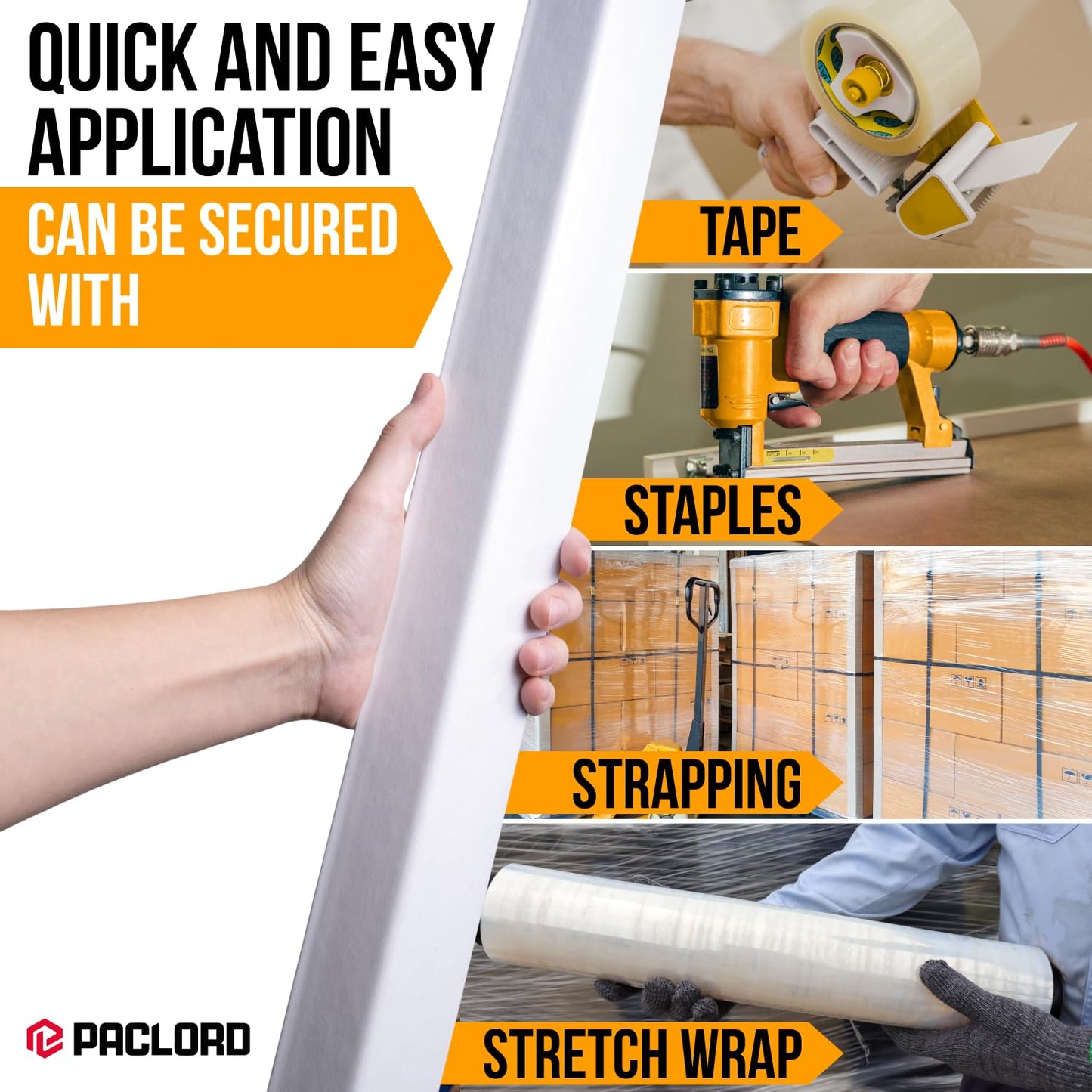 Paclord 24" x 2" x 2" Reinforced Cardboard Edge Protectors, White (Pack of 200) – 0.16" Thick Heavy-Duty Cardboard Corner Protectors for Shipping – American Quality V-Board Pallet Edge Guard