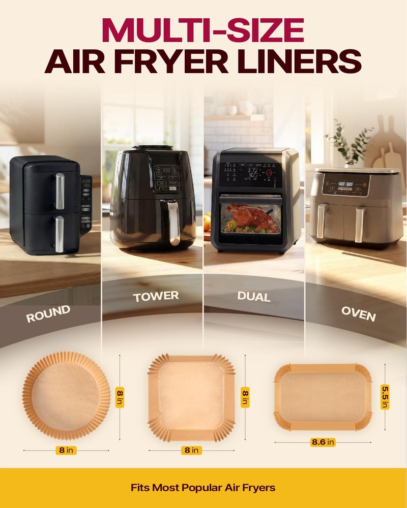 Katbite Air Fryer Liners Disposable - 100PCS, 8x5.5'' Rectangle Liners for Air Fryer Basket, Thick Air Fryer Parchment Paper Liners for Ninja Dual Airfryer Accessories, DZ201, DZ401, FG551