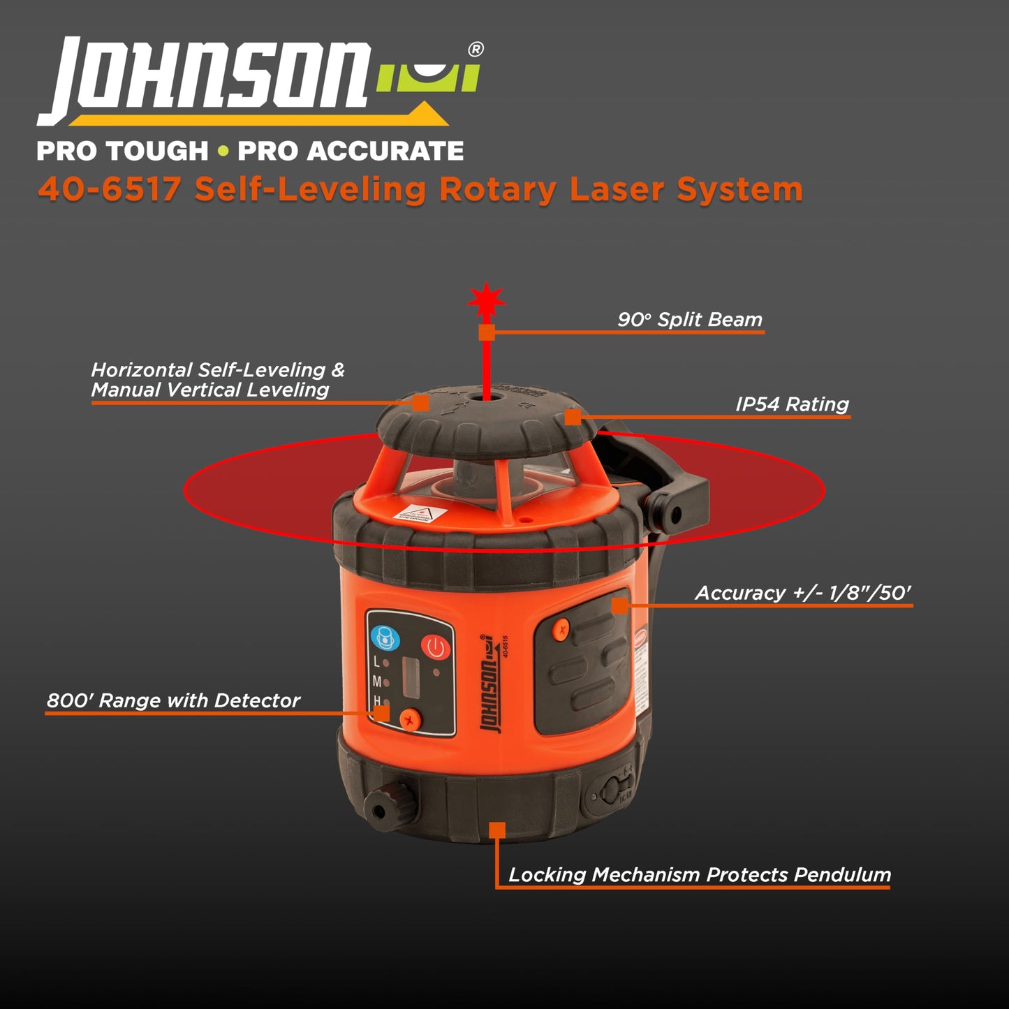 Johnson Level & Tool 40-6517 Self-Leveling Rotary Laser System, 29 x 7", Red, 1 Kit