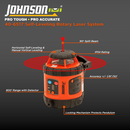 Johnson Level & Tool 40-6517 Self-Leveling Rotary Laser System, 29 x 7", Red, 1 Kit