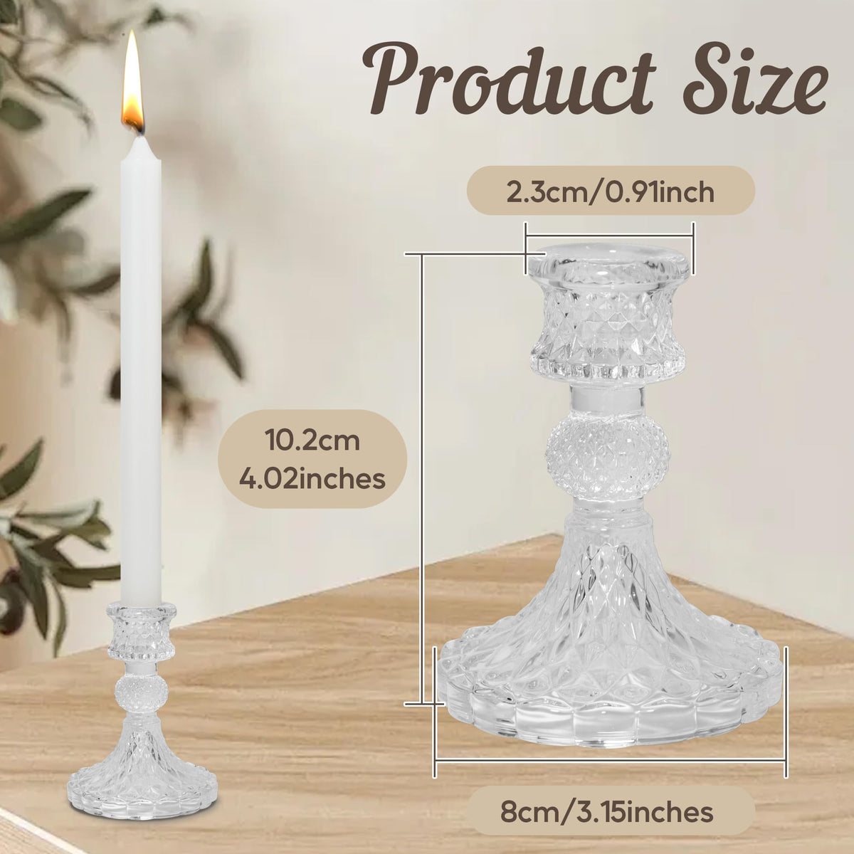 Glass Candlestick Holder Taper and Pillar Candle Holder Desktop Decoration for Wedding Dinning Party-3 Packs