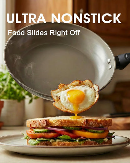 UFIRE 9.5 Inch Nonstick Frying Pan Skillet, Ceramic Frying Pan, Non Toxic Healthy Ceramic Coating, Suitable for All Stovetops, PTFE PFOA PFOS Free, Black