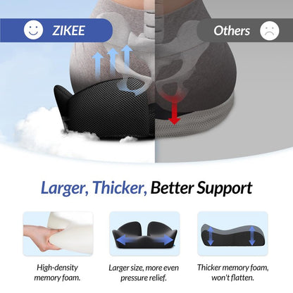 ZIKEE 6" Thickened Donut Pillow Seat Cushion, Ergonomic Hemorrhoid Pillow with Widened Cutout for Tailbone,Sciatica Pain Relief & Postpartum, Memory Foam Office Chair Cushion for Long Sitting at Home