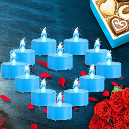 Baikaraer Battery Operated Tea Lights Candles, Flameless Electric Fake Candle, 100 Pack Flickering Votive Led Tealights, Long Lasting 200+Hours, for Wedding Party Home Decoration (Blue)