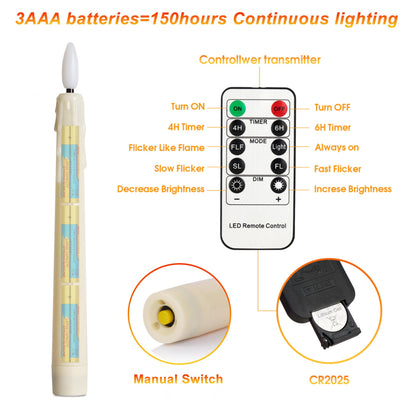 yunsheng Battery Operated LED Window Candles with Remote Timer, 8 Inches Ivory Flameless Taper Flickering Candles, Removable Black Candlesticks and Suction Cups, Holiday, Home Decor, 6 Pack