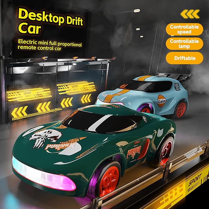 1:64 Scales Mini RC Car 2.4Ghz 4WD Desktop RC Drift Car Handheld Racing Mini Vehicle with LED Lights Rechargeable Electric Toy Birthday Gifts for Teens or Adults