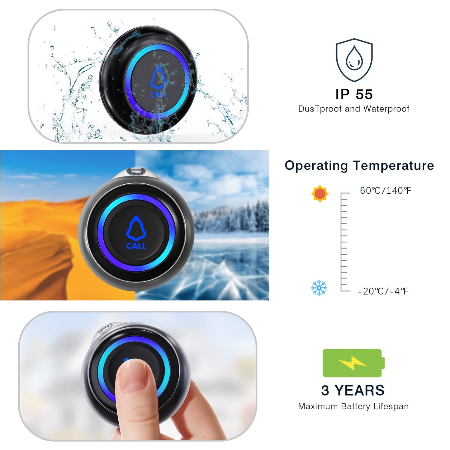 Caregiver Pager, Wireless Call Button for Seniors/Elderly at Home, 3 SOS Buttons + 3 Receivers Medical Life Alert System, Emergency Panic Call Bell, Nurse Calling & Patient Assistance Alarm