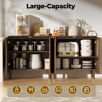 LOOMORA Sideboard Buffet Storage Cabinet - Wood Cabinets with Adjustable Shelves Fluted Doors, Anti-Tip Console Table for Kitchen Dining Living Room or Entryway Hallway, Easy Assembly, Walnut