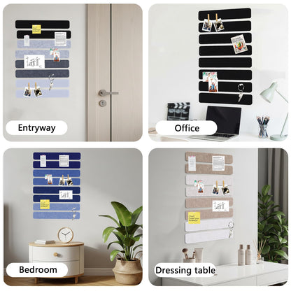 Vuzvuv 8 pcs Bulletin Board Bar Strips No Adhesive Backing with Glue Points ，Self Adhesive Cork Board for Wall，Felt Pin Board for School，Office Decor(Black White Grey)