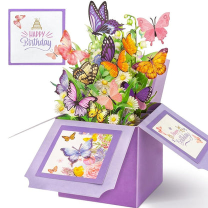 Hierein Birthday Cards for Women, Butterfly Pop Up Card Box, Happy Birthday Gifts Cards for Women, Daughter, Mom, Sister, Friend, Butterflies & Flowers Greeting Card with Blank Notecard & Envelope