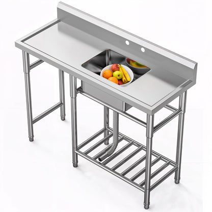 DWVO Stainless Steel Utility Sink with Cart Storage Space and Drainboards, 50in Free Standing NSF Commercial Prep Sink W/Storage Shelf for Restaurant, Laundry, Garage,Outdoor