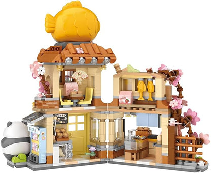 Mini City Shop Street View Building Blocks Model SetSimulation Panda Architecture Collection Particle Construction Building Bricks ToyHome Decor (Taiyaki)