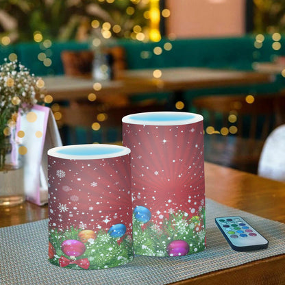 ALAZA Christmas Tree Decoration and Snowflakes Red Flickering Flameless Candles Battery Operated with Remote Timer,Tea Light Candles LED Pillar Votive Candles Set of 2 for Outdoor Indoor Decorations