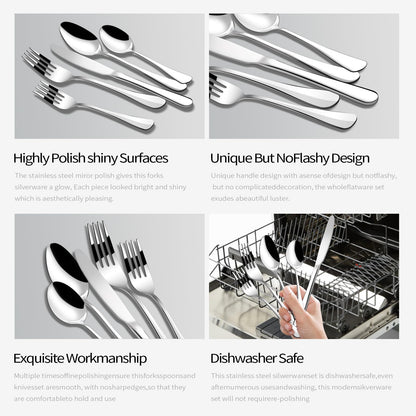 20 Piece Silverware Set,Stainless Steel Flatware Set for 4,Mirror Polished Modern Cutlery include Fork Knife Spoon Set,Dishwasher Safe for Home, Restaurant, Wedding, Party Cutlery