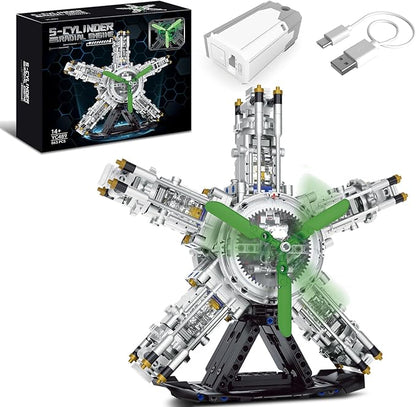 5-Cylinder Radial Engine Building Set Build Your Own Mini Military Plane Engine Model Kit That Runs Compatible with Lego WW2 STEM Toy Gifts for Adults &amp Teens Boys 8-14+ (863 PCS)